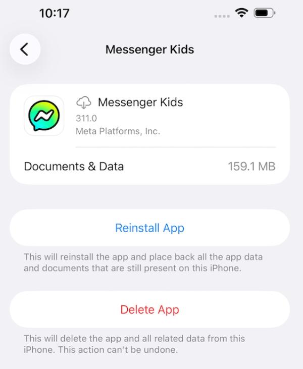 Επανεγκαταστήστε την εφαρμογή Messenger Kids από το App Store