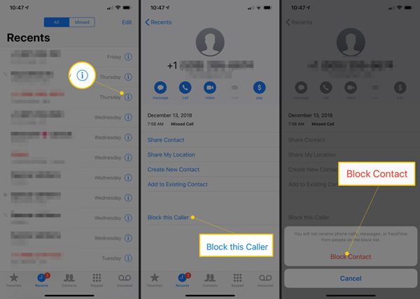 การบล็อกหมายเลขโทรศัพท์แต่ละหมายเลขจากประวัติการโทร
