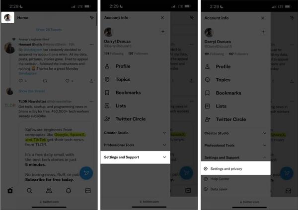 settings and privacy