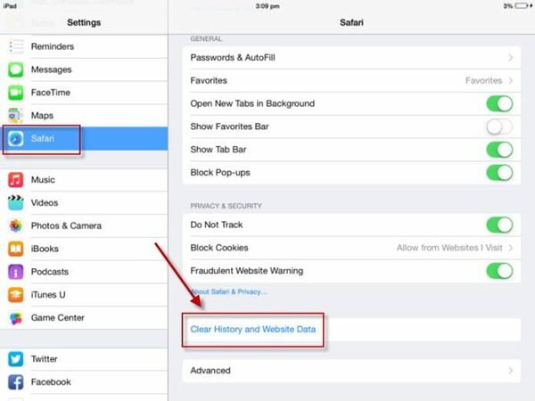 clear Safari cache on iPhone