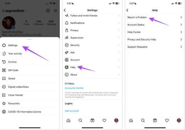 Submitting a request through the Instagram app