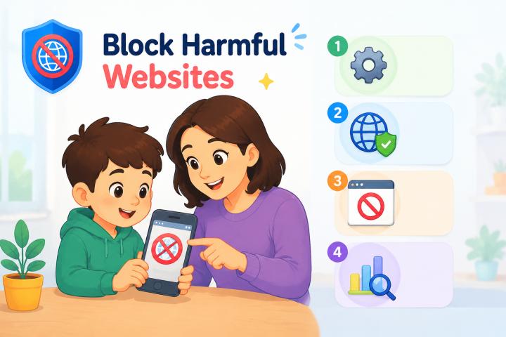 お子様のスマートフォンで有害なウェブサイトをブロックする方法