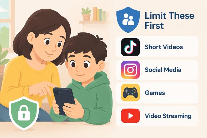 What apps should parents limit first on a child’s phone