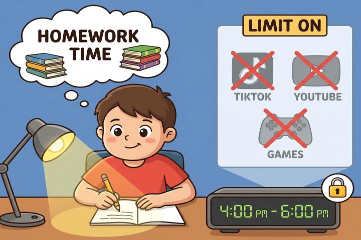 How to limit TikTok, YouTube, and games during homework time